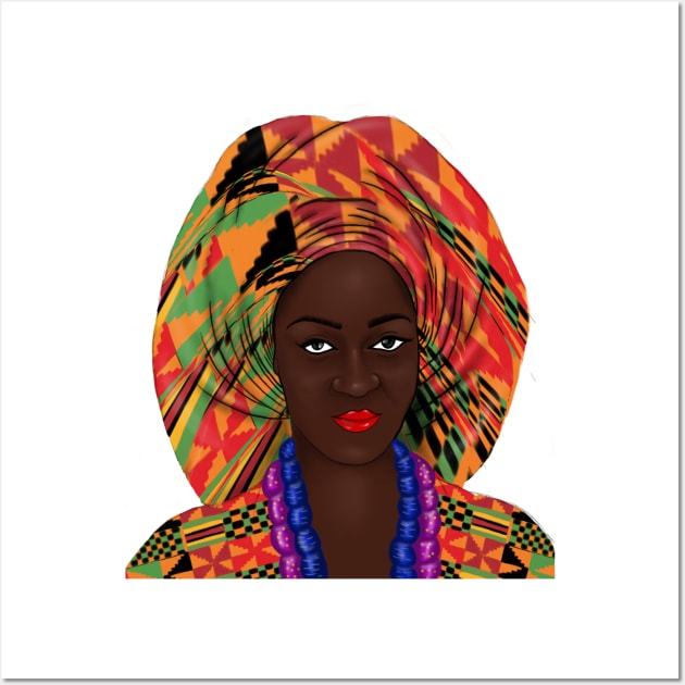 African Woman Kente Pattern Wall Art by Merchweaver